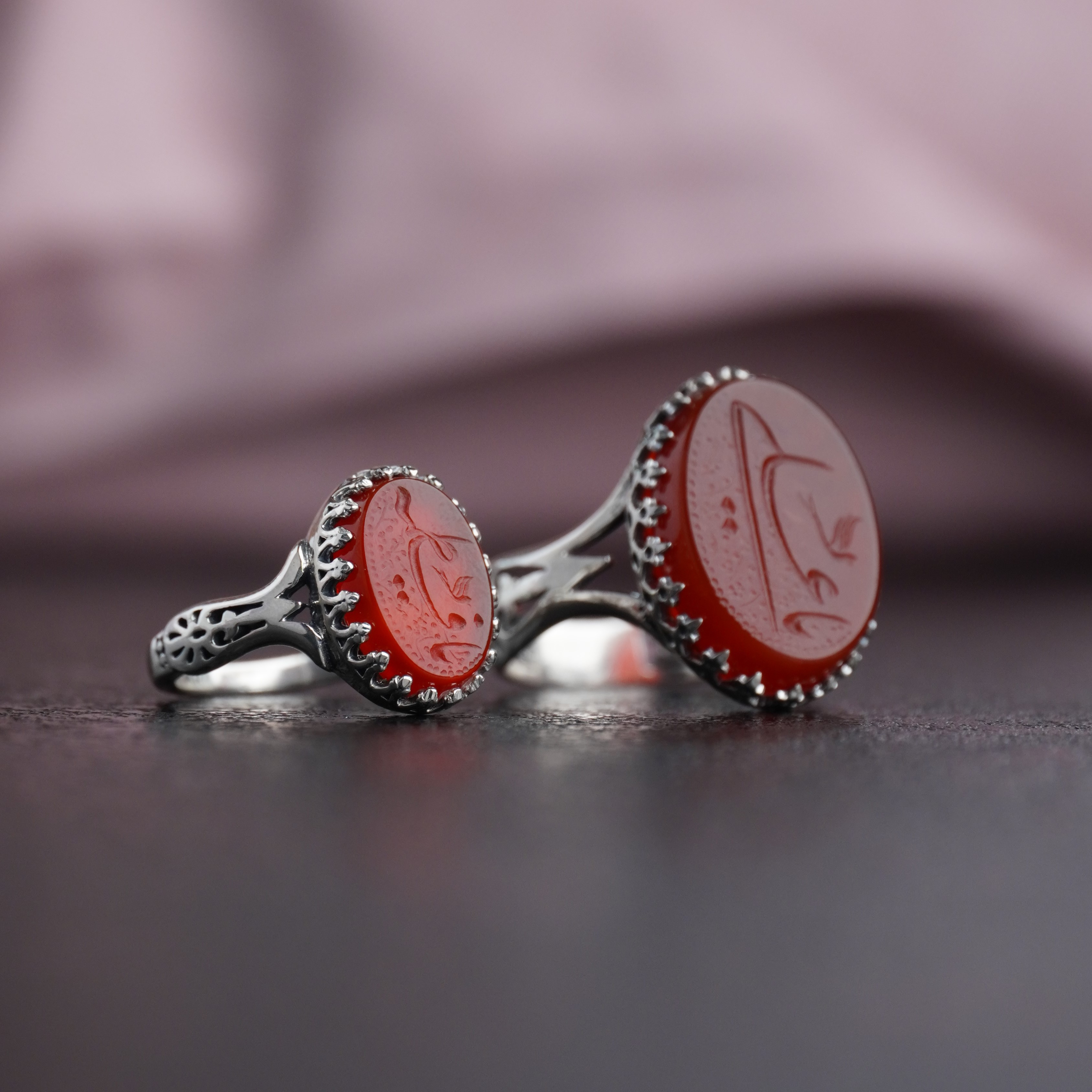 انگشتر ست زنانه و مردانه عقیق سرخ کد 1298