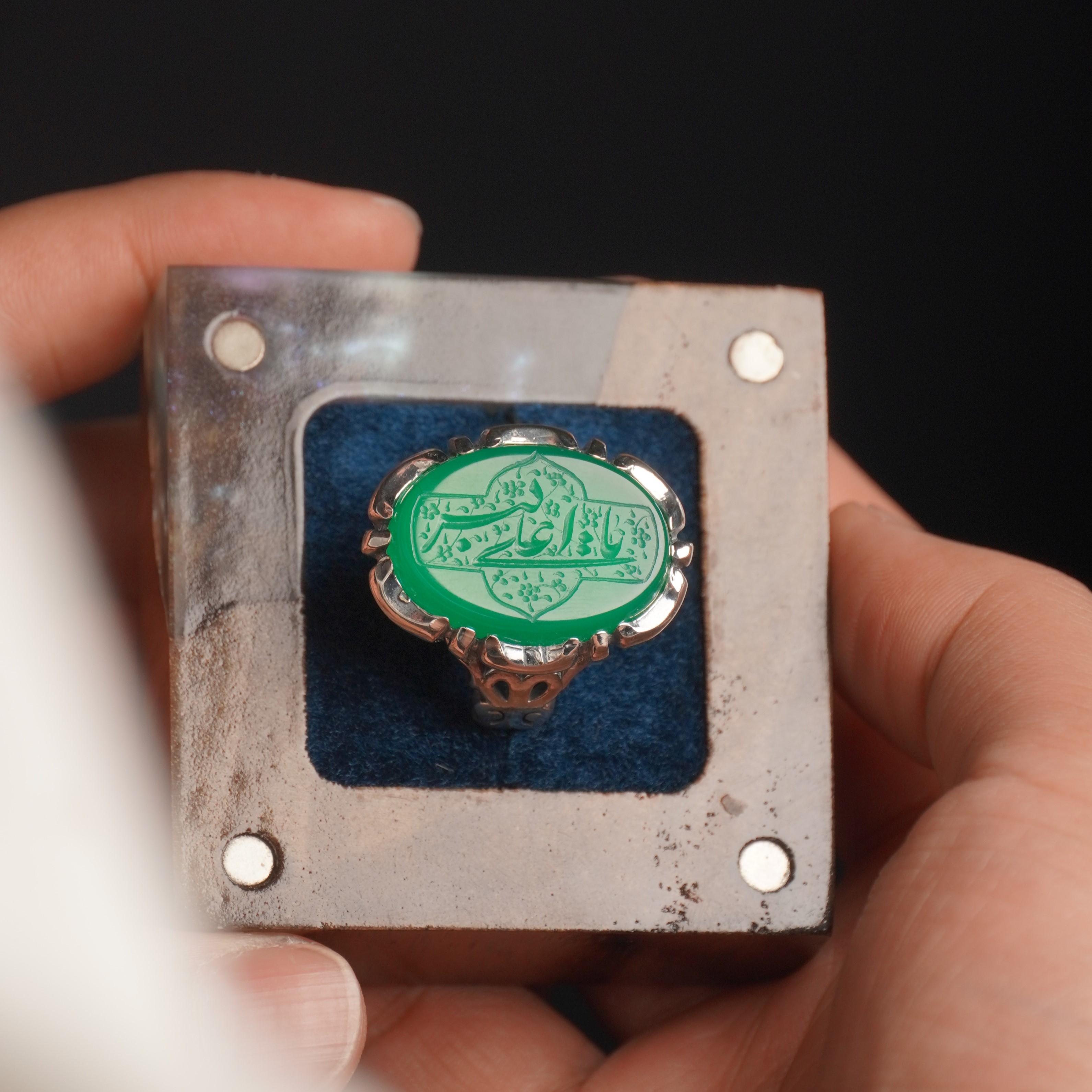 انگشتر مردانه عقیق سبز کد 1264