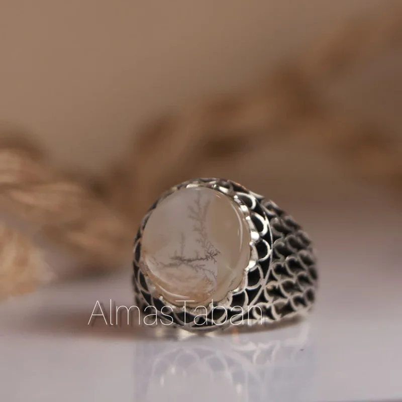 انگشتر مردانه عقیق شجر یمنی کد 2732