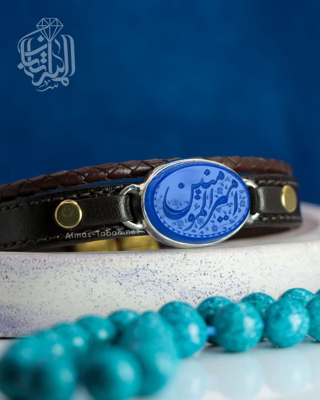 دستبند مردانه عقیق آبی کد 2841