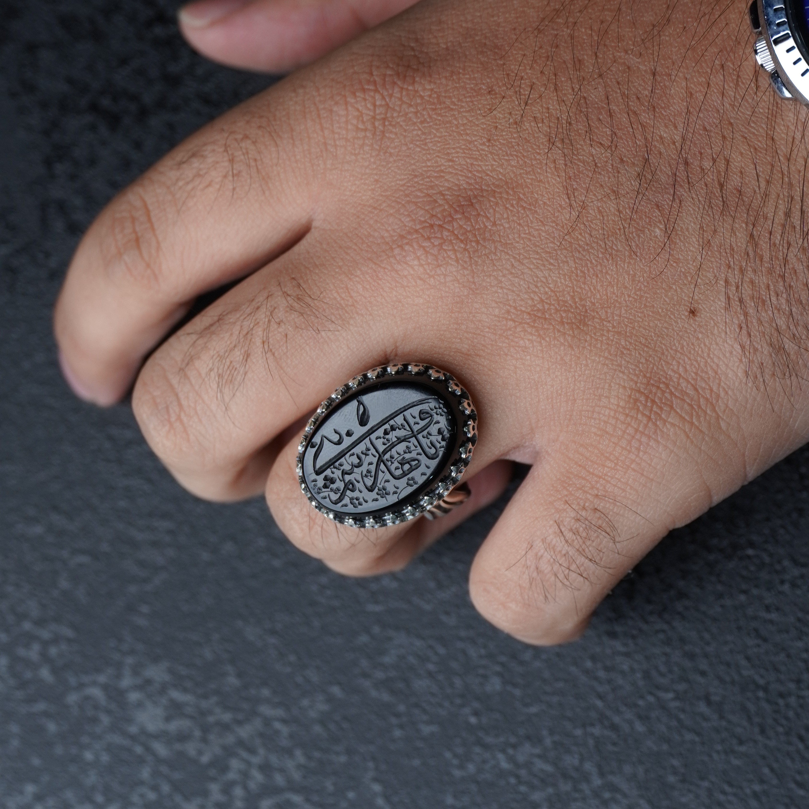 انگشتر مردانه عقیق مشکی کد 1335