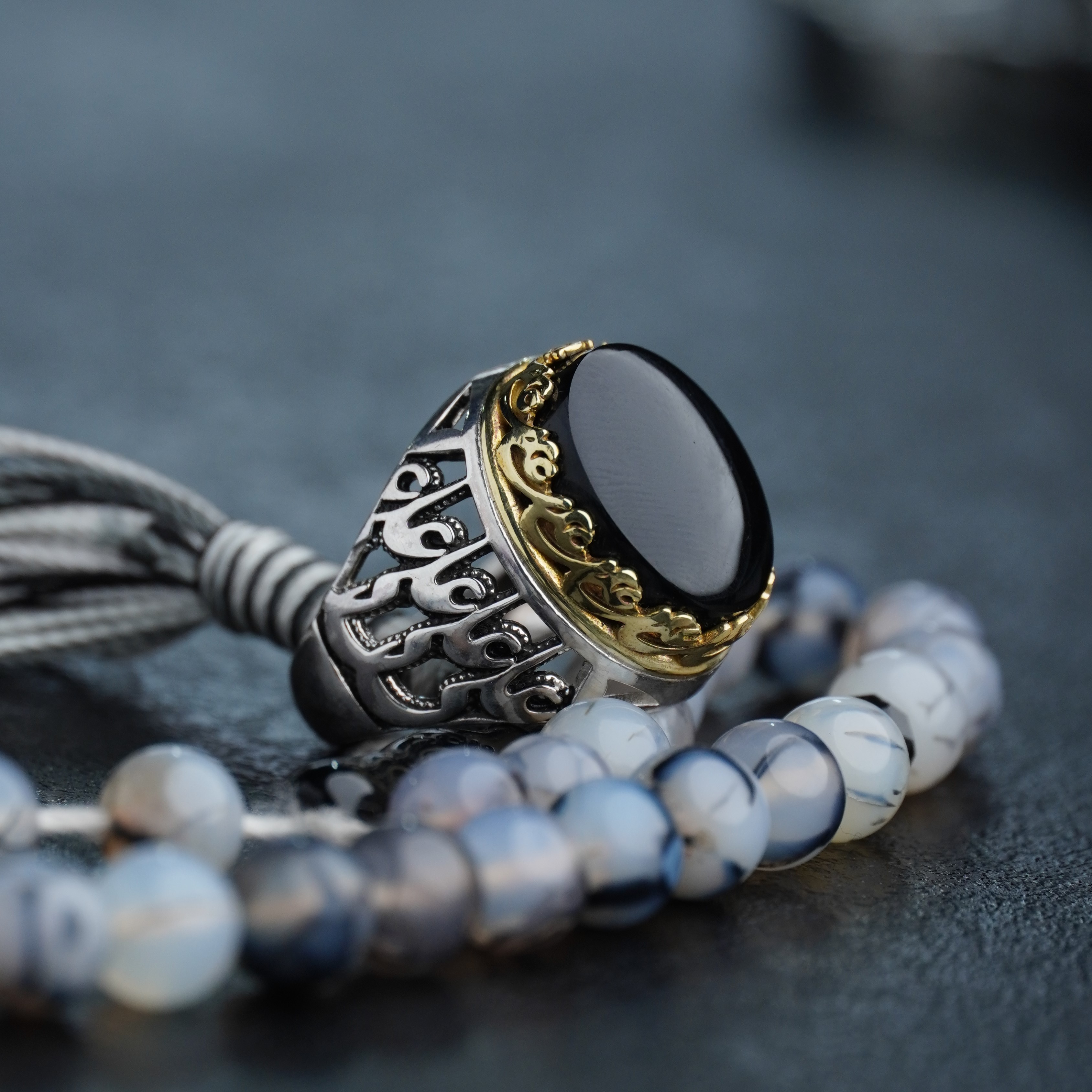 انگشتر مردانه عقیق مشکی یمنی کد 1285