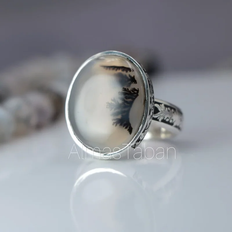 انگشتر مردانه عقیق شجر(قائن)کد 2811