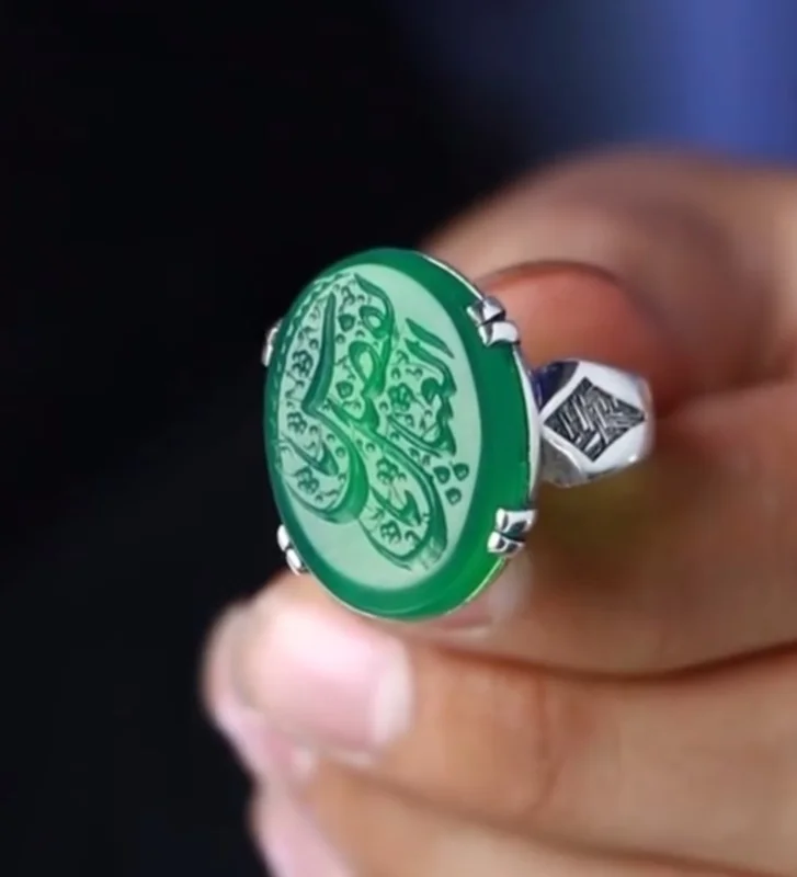 انگشتر مردانه عقیق سبز کد 1005