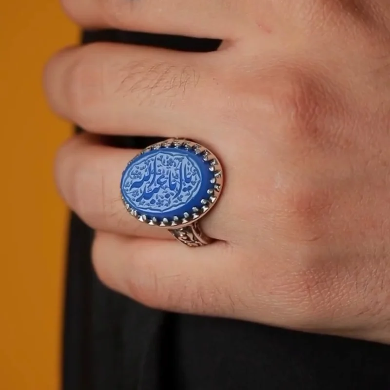 انگشتر مردانه عقیق آبی کد 1066